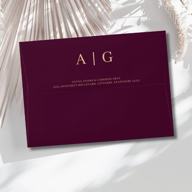 Burgundy Gold Wedding 5x7 Envelope (Burgundy Red and Gold Envelope)