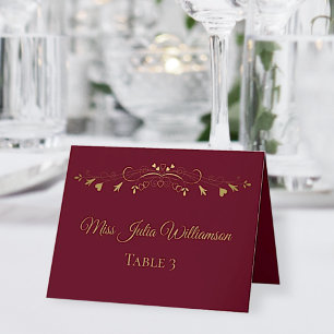 Burgundy & Gold Wedding DIY Fold Place Card