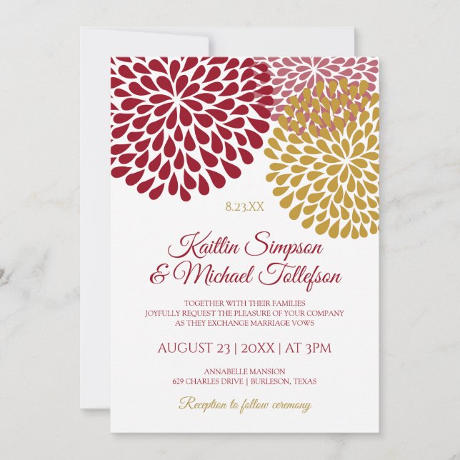 Burgundy & Gold Wedding Invitations | Floral & Fun (Front)