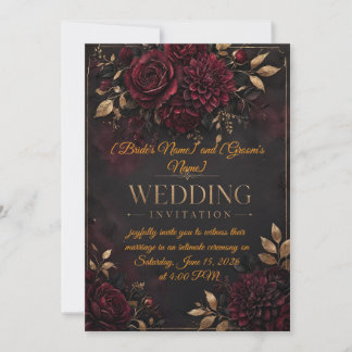 Burgundy Gold Wedding Invite | Dark Floral