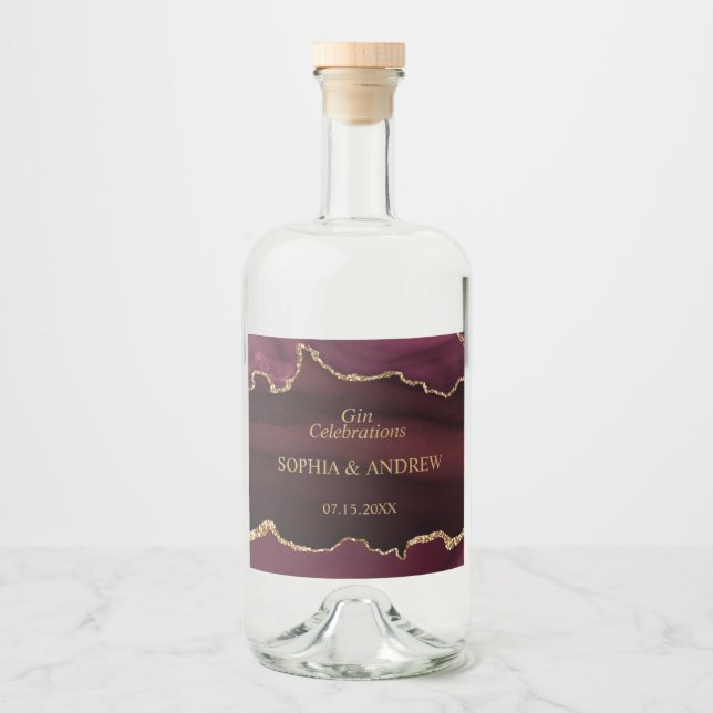 Burgundy Gold Wedding Liquor Bottle Label (Front)