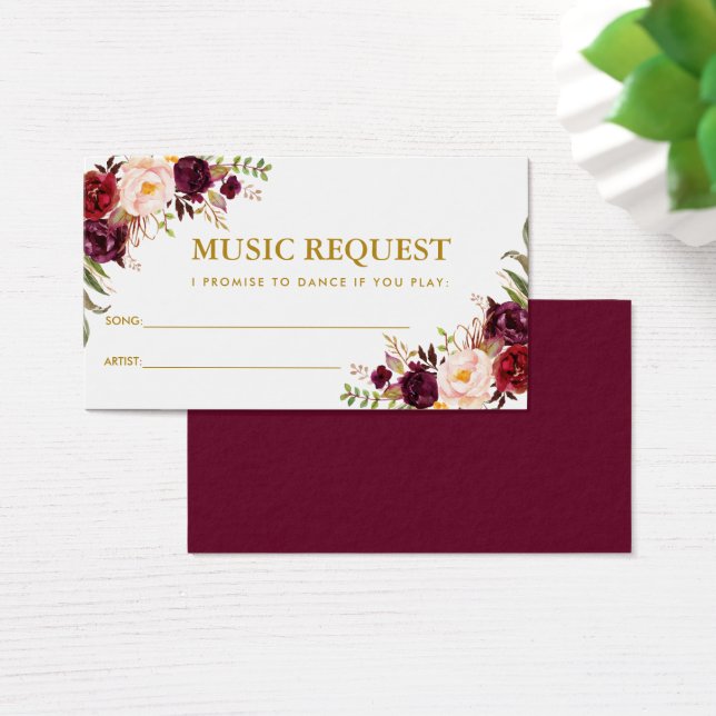 Burgundy Gold Wedding Music Song Request Card BB (Desk)