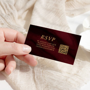 Burgundy & Gold Wedding QR Code RSVP Enclosure Card