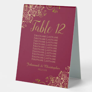 Burgundy & Gold Wedding Table Number Seating Chart