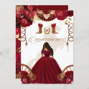 Burgundy Gold Western Charro 2-Sided Quinceanera Invitation
