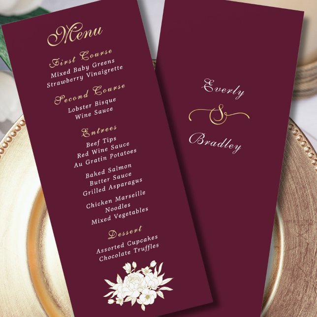 Burgundy Gold White Script Elegant Floral Program (Creator Uploaded)