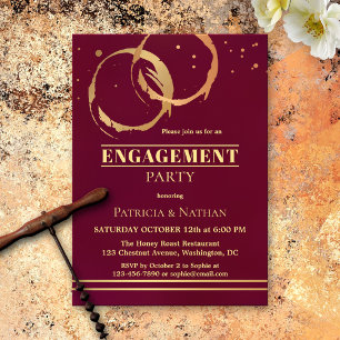 Burgundy Gold Wine Stain Engagement Invitation