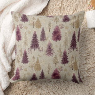 Burgundy Gold Winter Forest Elegant Snow Cushion