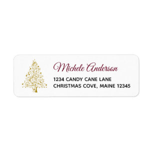 Burgundy Gold Winter Holiday Return Address Label