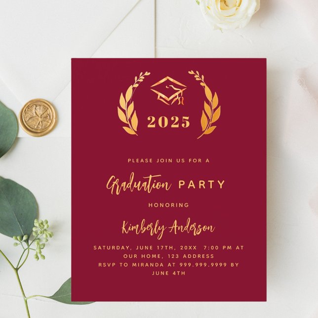 Burgundy gold wreath Graduation Party invitation (Creator Uploaded)