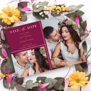 Burgundy Golden 2 Photos Fancy Wedding Date