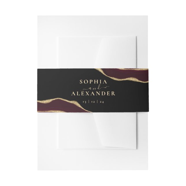 Burgundy golden agate gemstone  invitation belly band (Front Example)