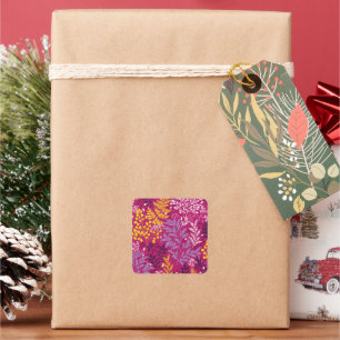 Burgundy Golden Autumn Forest Leaves Square Sticker