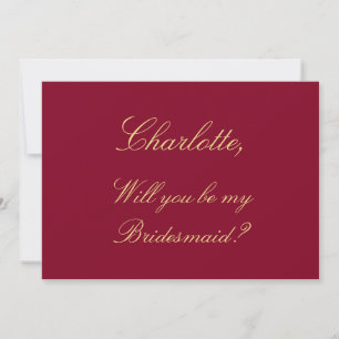 Burgundy Golden Beige Bridesmaid Proposal Card
