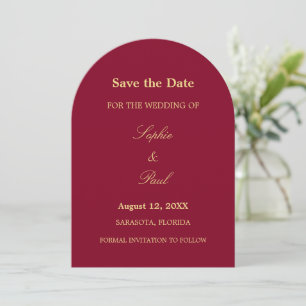 Burgundy Golden Beige Script Arch Save the Date