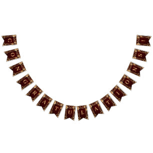 Burgundy Golden Flowers Bunting Flag
