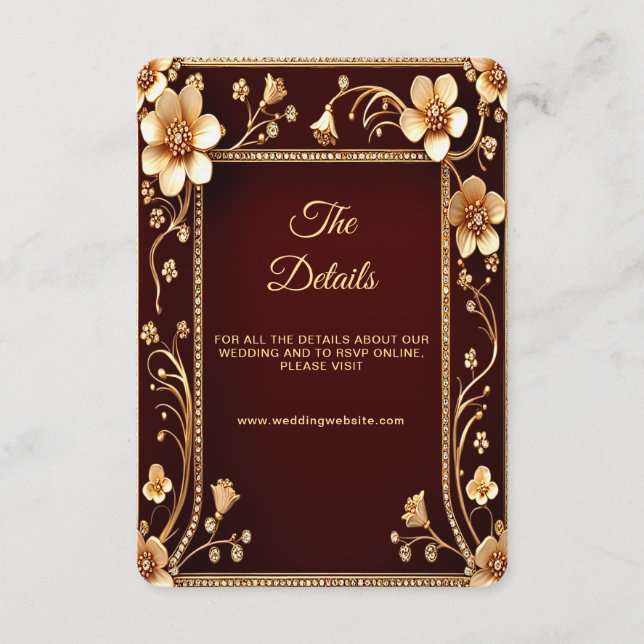 Burgundy Golden Flowers Detail Enclosure Card (Front)