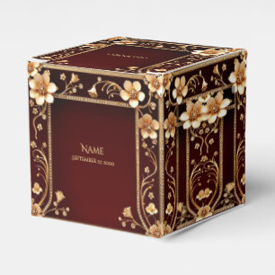 Burgundy Golden Flowers Favour Box