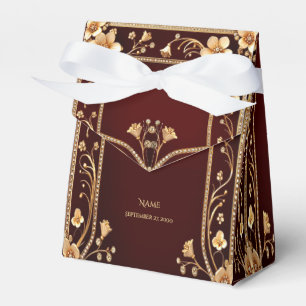Burgundy Golden Flowers Favour Box