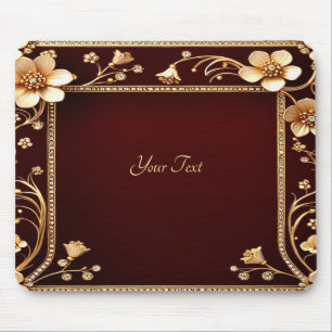 Burgundy Golden Flowers Mousepad