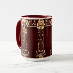 Burgundy Golden Flowers Mug