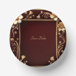 Burgundy Golden Flowers Paper Plate
