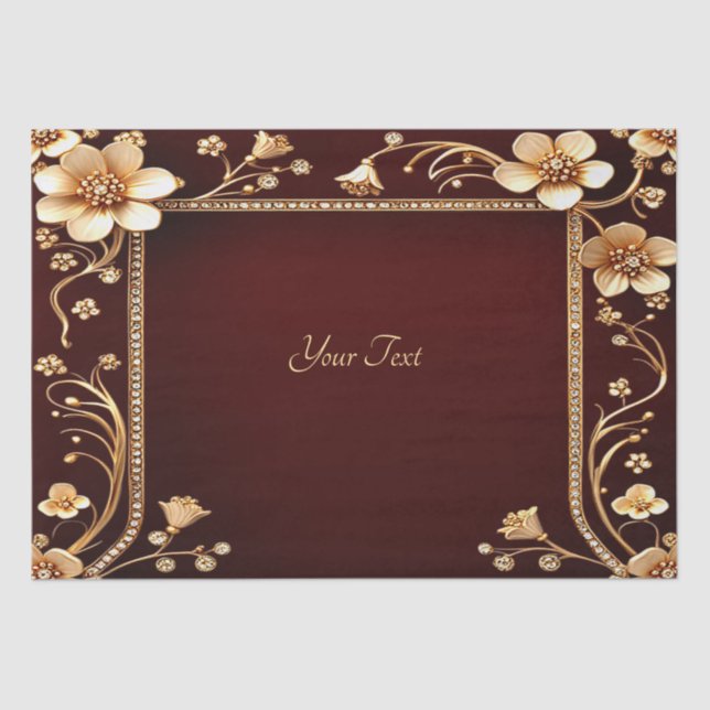 Burgundy Golden Flowers Tissue Paper (Front)