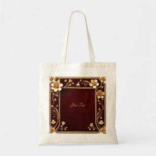Burgundy Golden Flowers Tote Bag