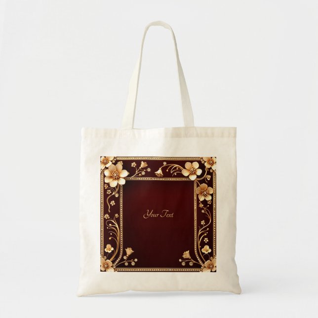 Burgundy Golden Flowers Tote Bag (Front)