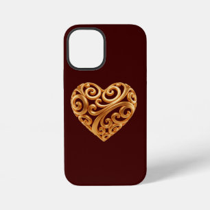 Burgundy Golden Heart Symbol of Love iPhone 12 Mini Case