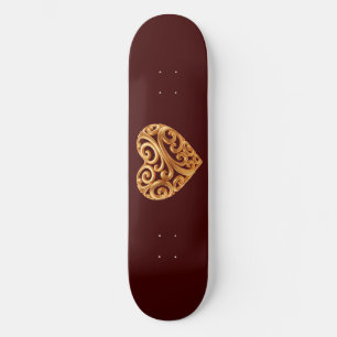 Burgundy Golden Heart Symbol of Love Skateboard