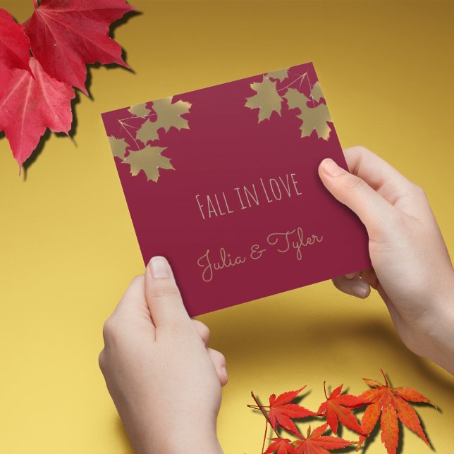 Burgundy Golden maple leaves - Fall in love Invitation (Creator Uploaded)