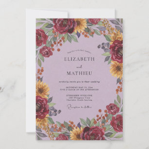 Burgundy Golden Sunflower Eucalyptus Wedding Invitation