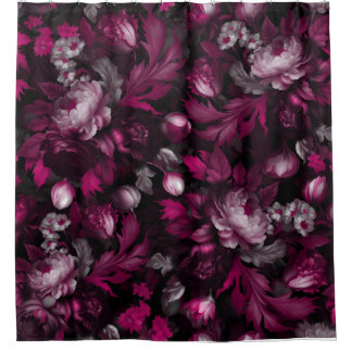  burgundy  goth midnight moody floral garden shower curtain