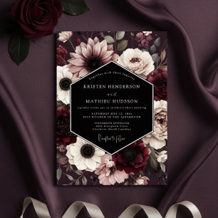 Burgundy Gothic Bloom Wedding Invitation