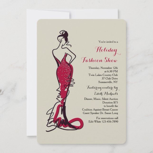Burgundy Gown Fashion Show Invitation (Front)