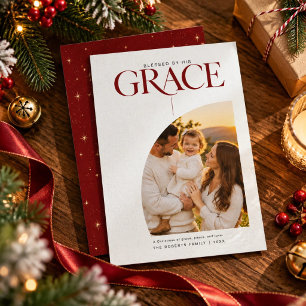 Burgundy Grace Religious Christian Photo Christmas Holiday Card