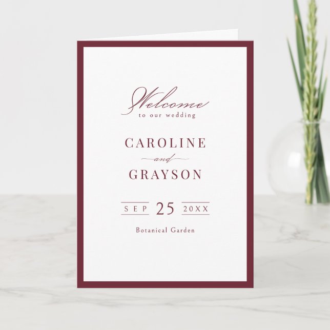 Burgundy Graceful Script Typography Wedding Program (Front)