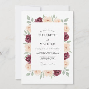 Burgundy Graceful Watercolor Wedding Invitation
