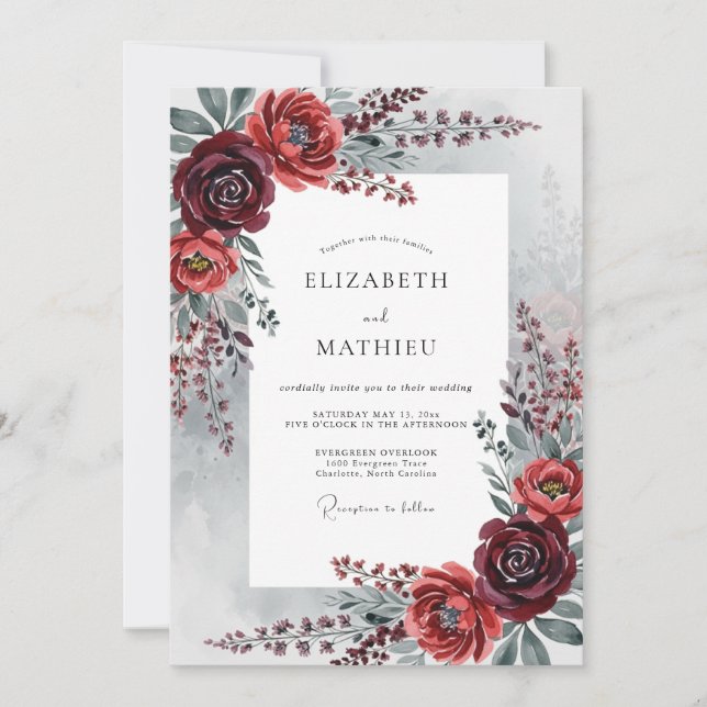 Burgundy Graceful Winter Wedding Invitation (Front)