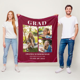 Burgundy Grad 3 Photo Collage Graduation Fleece Blanket