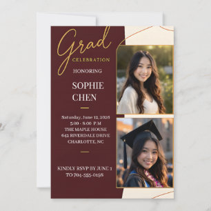Burgundy Grad Celebration Photo Gradution Card
