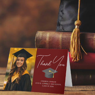 Burgundy Graduate Photo Chic Custom Graduation Thank You Card