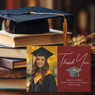 Burgundy Graduate Photo Personalized Graduation Thank You Card
