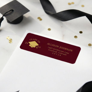 Burgundy Graduation Cap Return Address Label