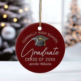 Burgundy Graduation Photo Personalised Christmas Ceramic Ornament