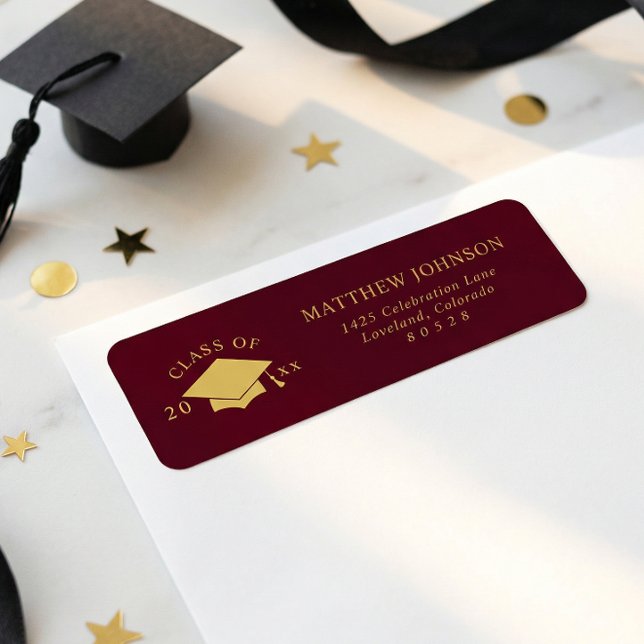 Burgundy Graduation Return Address Label (Creator Uploaded)