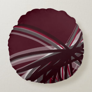 Burgundy & Gray Artistic Ribbons Round Pillow