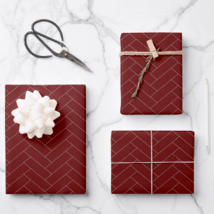 Burgundy Gray Large Herringbone Pattern Wrapping Paper Sheet