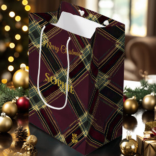 Burgundy, Green, and Yellow Plaid Christmas Custom Medium Gift Bag